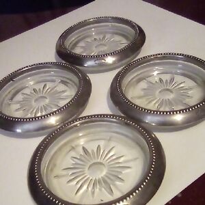 Lead Crystal And Silver Plated Set Of 4 coasters.